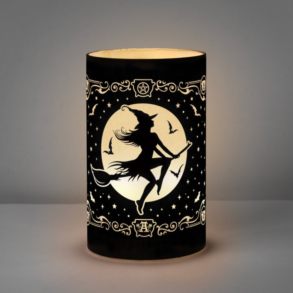 Alchemy Gothic Etched Black Glass LED Witch by Moonlight Lantern Light NIB